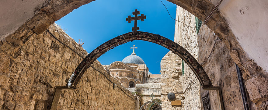 The 9th station of the cross in Via Dolorosa at the entree to th